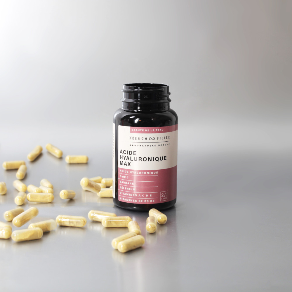 acide hyaluronique complément alimentaire coenzyme q10 peau parfaite belle peau antioxydant bardane vitamine c rides anti-âge