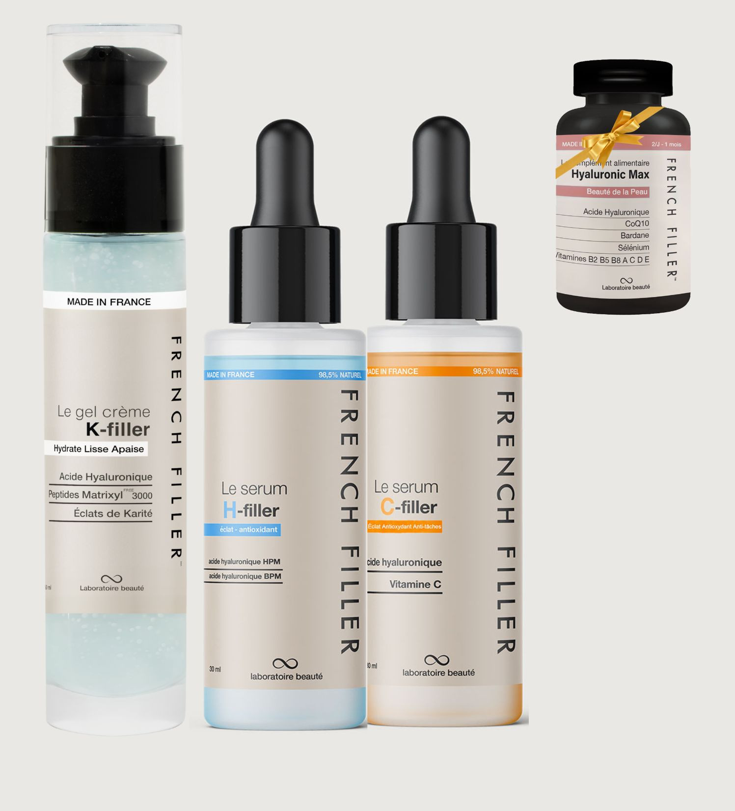 summer routine trio acide hyaluronique vitamine C peptides French filler